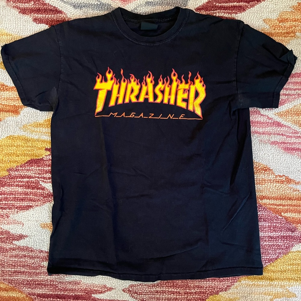 Thrasher Magazine Black Tee with Fiery Logo